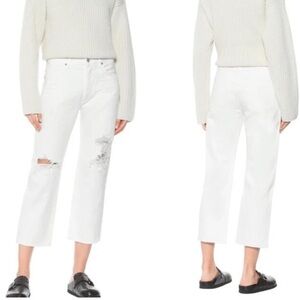 Citizens of Humanity Emery High Rise Relaxed Cropped Distressed White Jeans 27